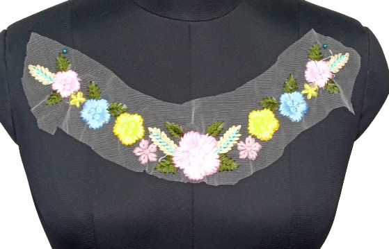 Handcrafted detailed floral embroidered colorful patch adding artistic charm to ethnic and fusion outfit designs