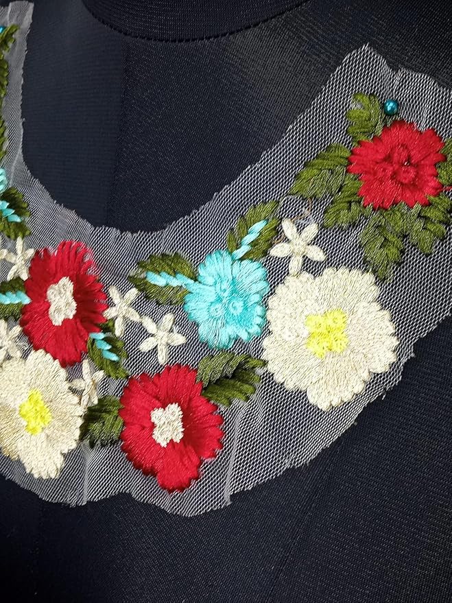 Ornate red colorful embroidered neckline sew patch with fine threadwork for festive and traditional outfits