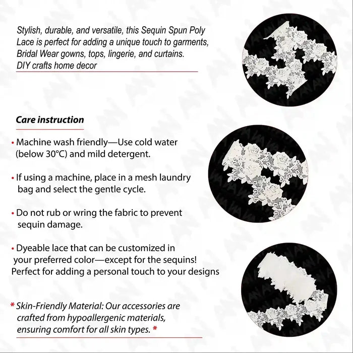 Detailed Rose Design Sequins Lace | 2 Meter