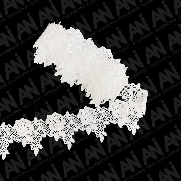 Detailed Rose Design Sequins Lace | 2 Meter