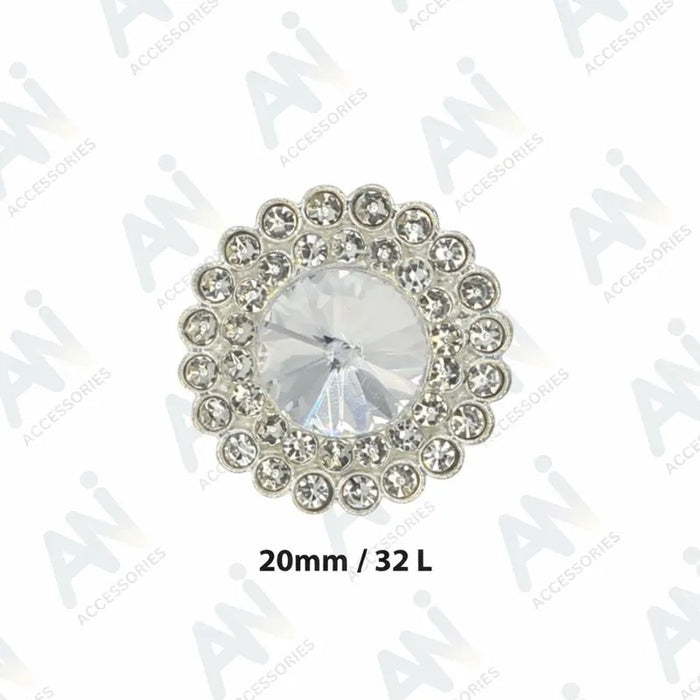 Dome Rhinestone Floral Design Metal Buttons | 20mm(32L)