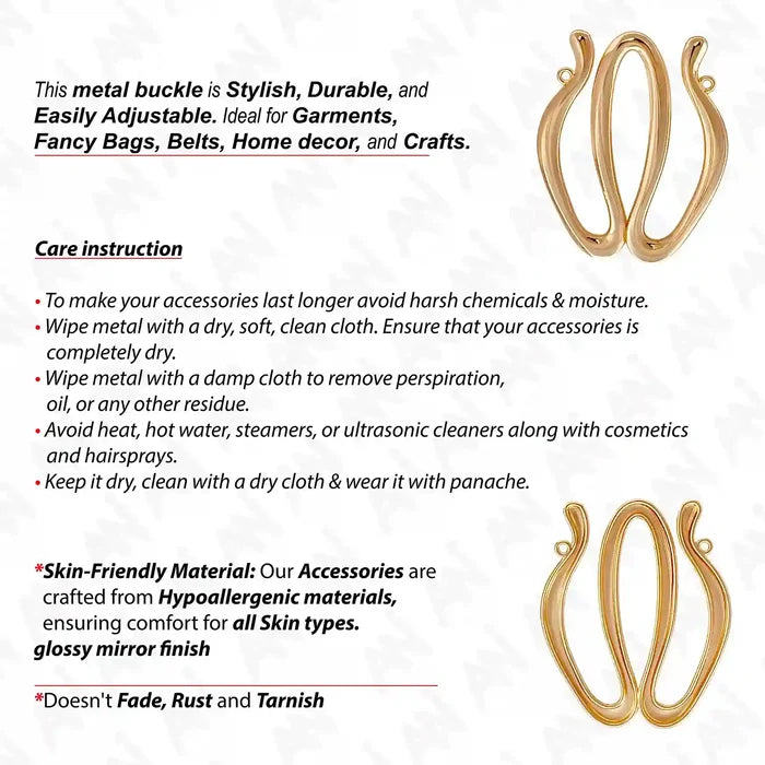 Ani Accessories Double Wave Design Metal Buckle/ Broach front and back image with written care instruction.