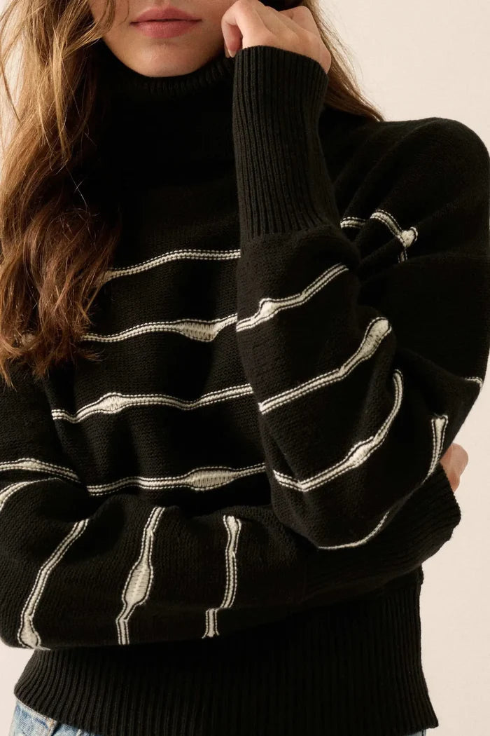 Draw the Line Striped Banded Turtleneck Sweater - ShopPromesa