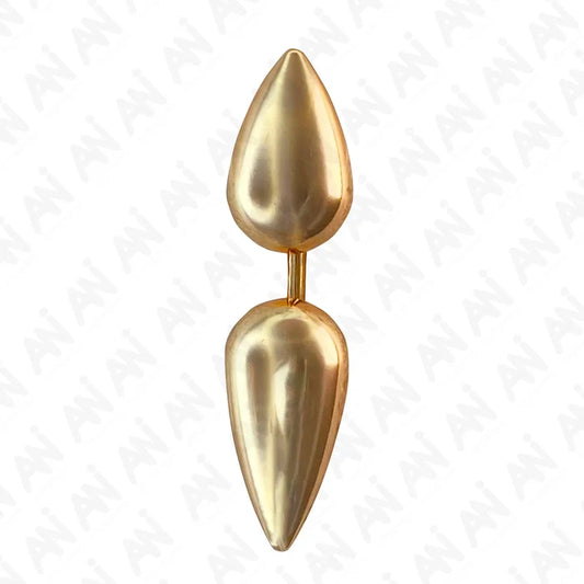 Buy Now Ani Accessories dual drop design metal gold buckle with reflective surface shown clearly on a white background.