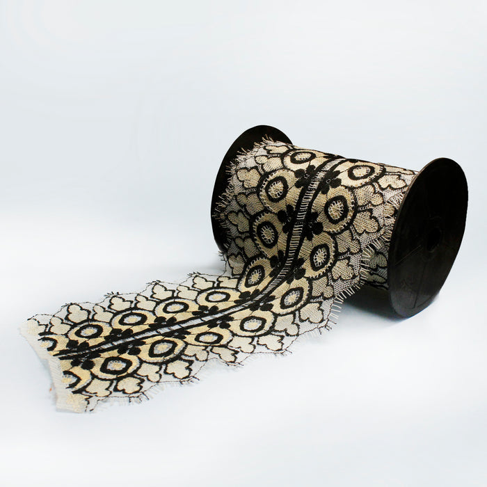 Dual Tone Floral Motif Gold & Black Eyelash Lace
