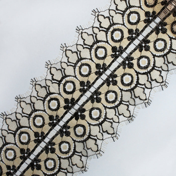 Dual Tone Floral Motif Gold & Black Eyelash Lace