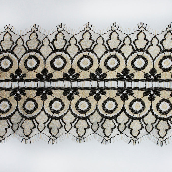 Dual Tone Floral Motif Gold & Black Eyelash Lace
