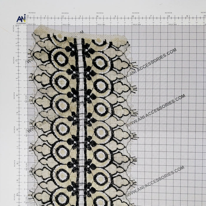 Dual Tone Floral Motif Gold & Black Eyelash Lace