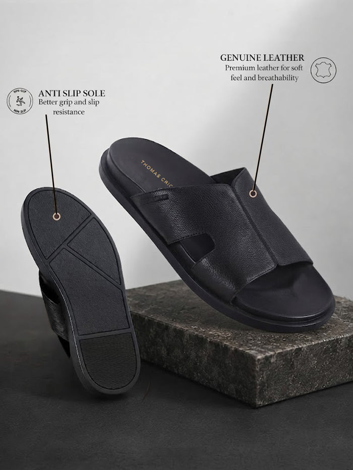 Dune Black Sandals | Premium open Toe Broad-Strap Casual Sandals |TC-2758BL