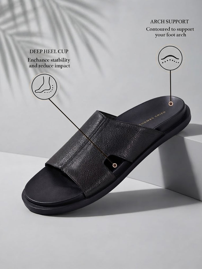 Dune Black Sandals | Premium open Toe Broad-Strap Casual Sandals |TC-2758BL