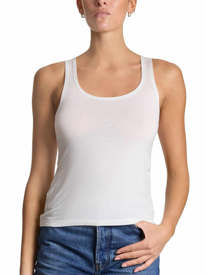 White ECO Rx™ Lite Tank Top - Front View On Model with Jeans | Hanky Panky