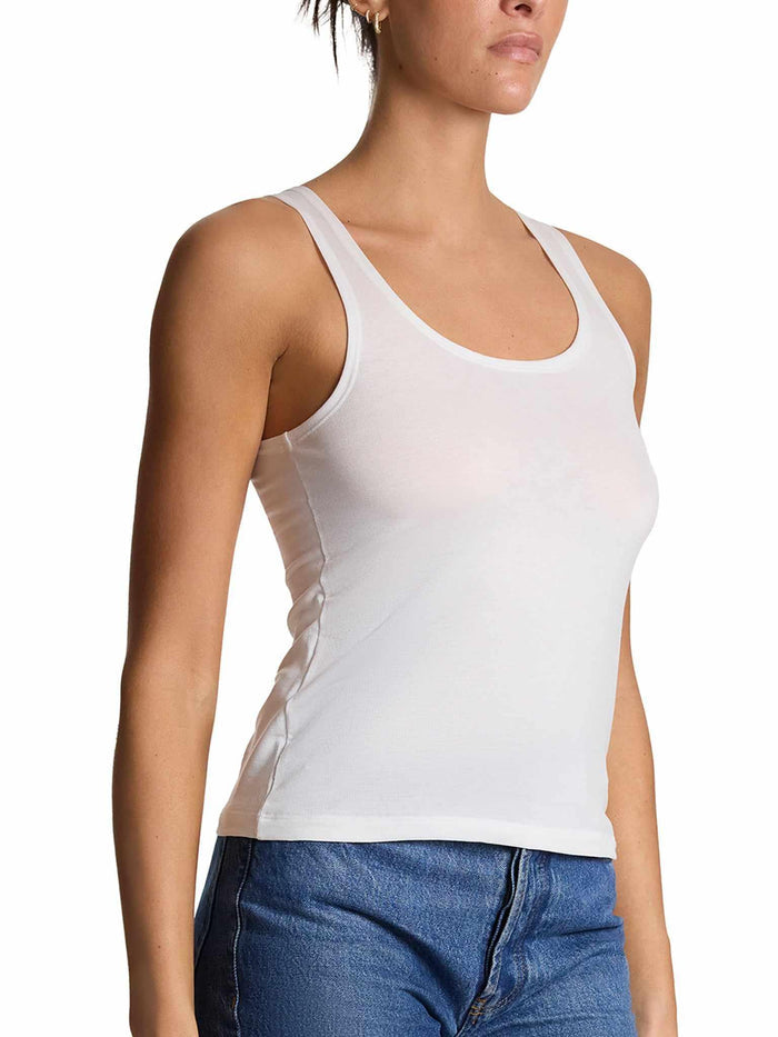 White ECO Rx™ Lite Sustainable Tank Top - Side Angle On Model | Hanky Panky
