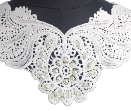 Close-up view of Edwardian inspired lace choker collar showcasing detailed embroidery, texture, and intricate fashion design.