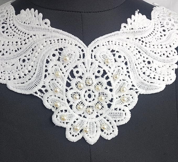Premium lace choker collar close-up with Edwardian floral motifs, fine stitching, and elegant design for dresses and DIY projects.