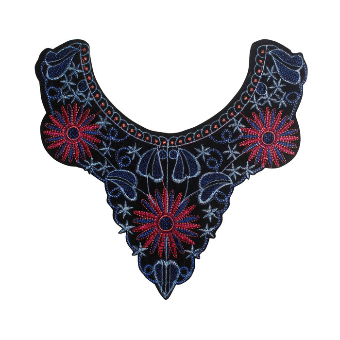 Elegant lily flower scoop embroidery neckline yoke by Ani Accessories with delicate floral work for dresses and ethnic wear.