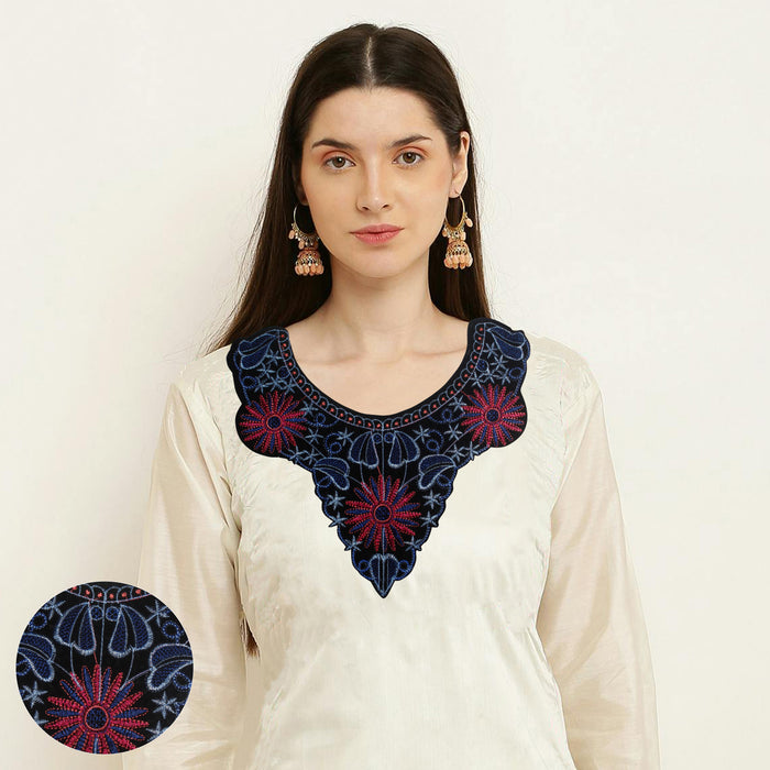 Lily flower scoop embroidery neckline yoke by Ani Accessories crafted with detailed floral stitching for apparel enhancement.