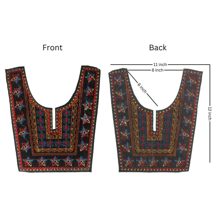 Front and Back Premium Elegant multicolor embroidered ethnic neckline by Ani Accessories with detailed patterns and luxurious handcrafted look