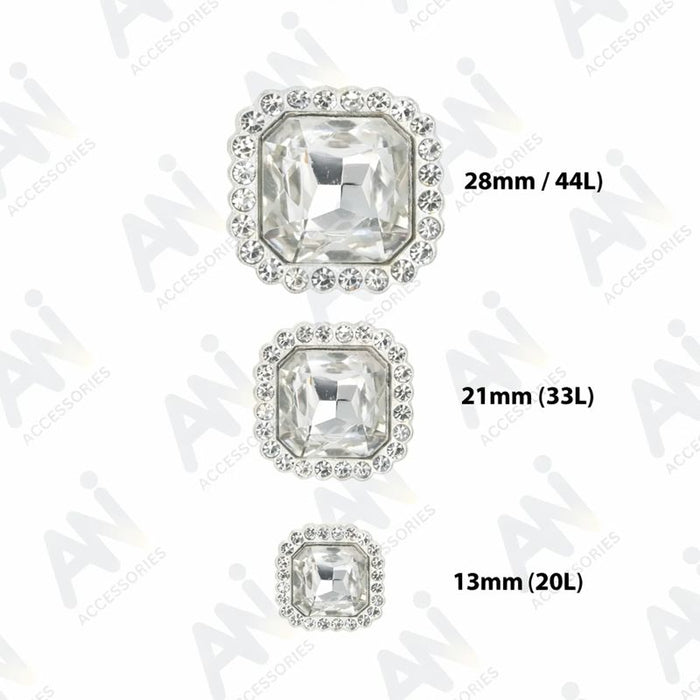 Elegant Rhinestone Silver Metal Buttons | 13mm, 21mm & 28mm