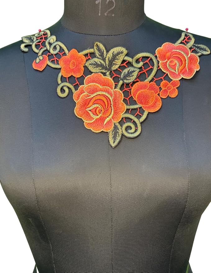 Elegant roses floral embroidered ethnic neckline with delicate detailing for kurtis, suits and dresses