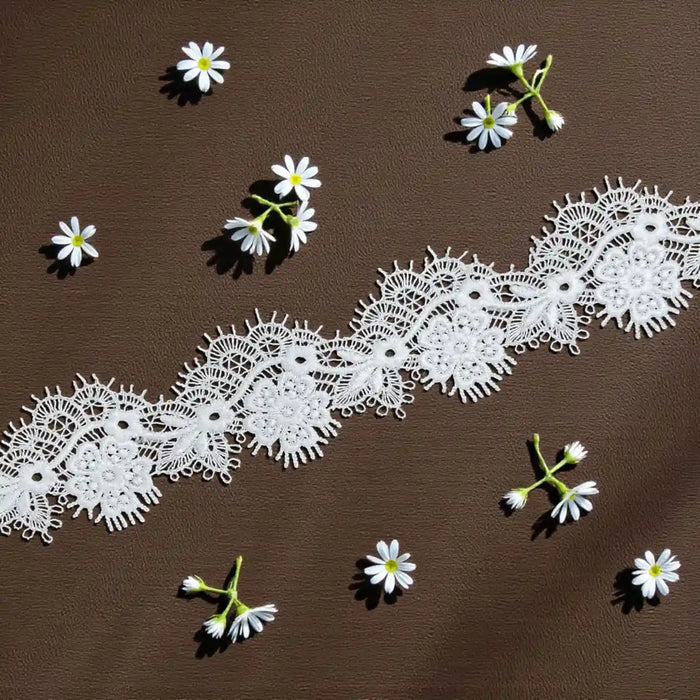 Elegant White Embroidered Floral Lace | Width 5cm ( 2 inches) 5mm | SKU-FML-22
