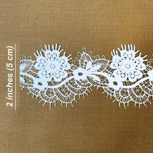 Elegant White Embroidered Floral Lace | Width 5cm ( 2 inches) 5mm | SKU-FML-22
