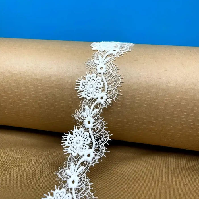 Elegant White Embroidered Floral Lace | Width 5cm ( 2 inches) 5mm | SKU-FML-22