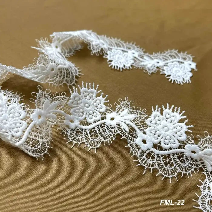 Elegant White Embroidered Floral Lace | Width 5cm ( 2 inches) 5mm | SKU-FML-22