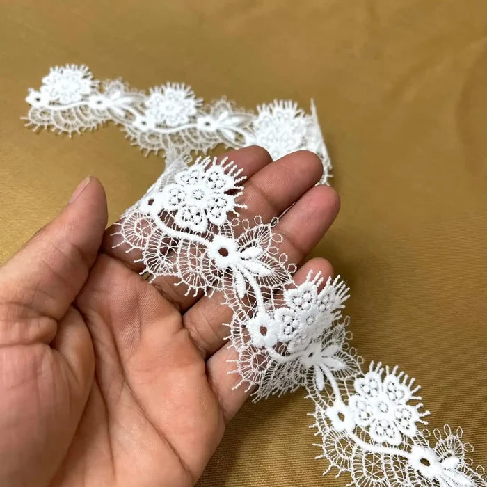Elegant White Embroidered Floral Lace | Width 5cm ( 2 inches) 5mm | SKU-FML-22