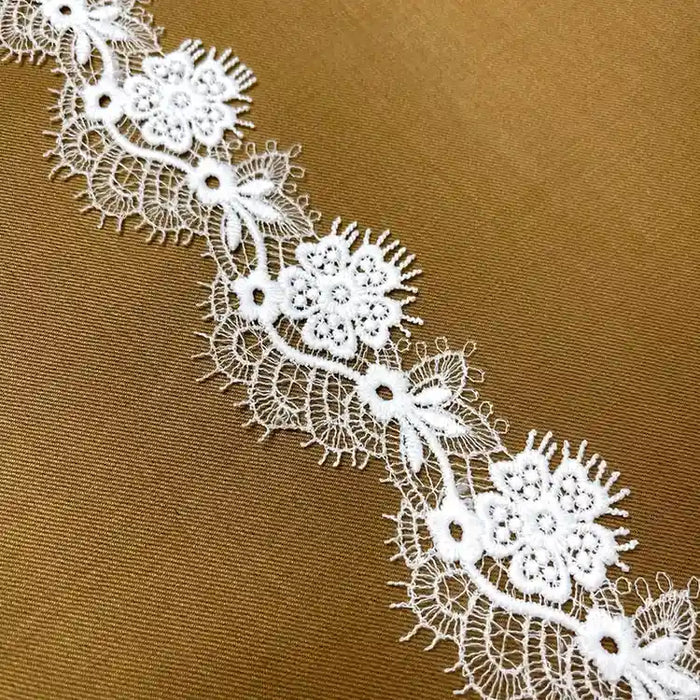 Elegant White Embroidered Floral Lace | Width 5cm ( 2 inches) 5mm | SKU-FML-22