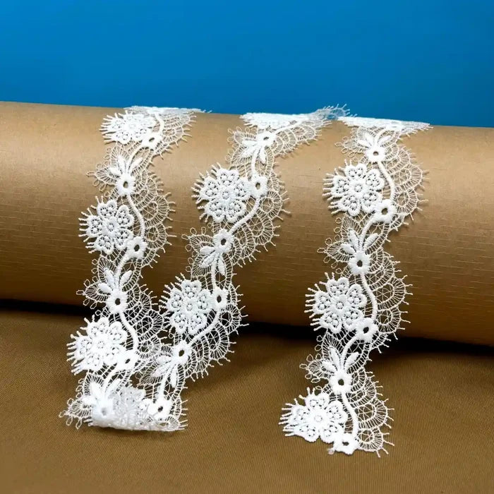 Elegant White Embroidered Floral Lace | Width 5cm ( 2 inches) 5mm | SKU-FML-22