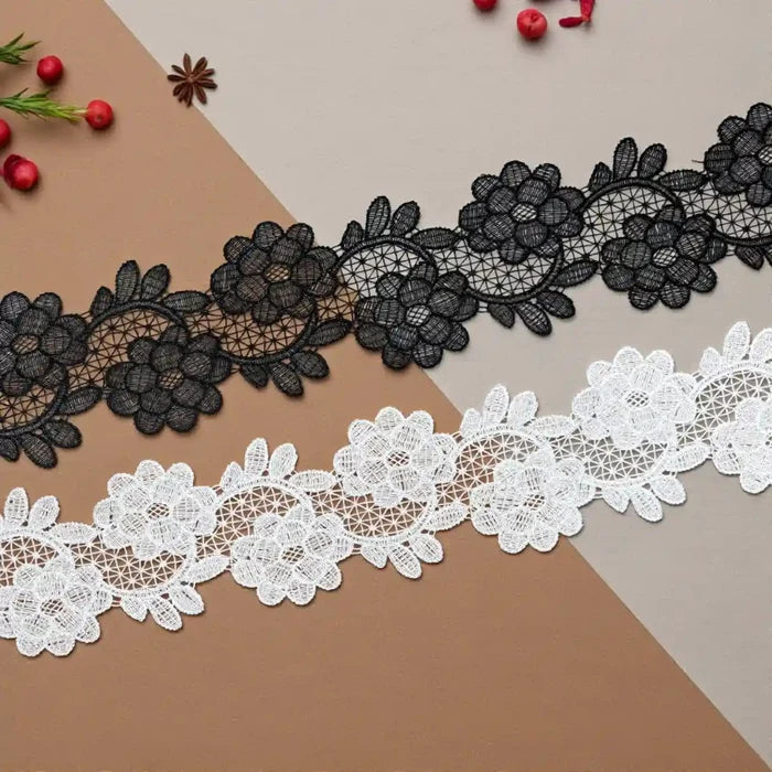 Elegant Wide White Floral Net Lace | Width 8.1cm (3.2 inches) 81mm | SKU-FML-23