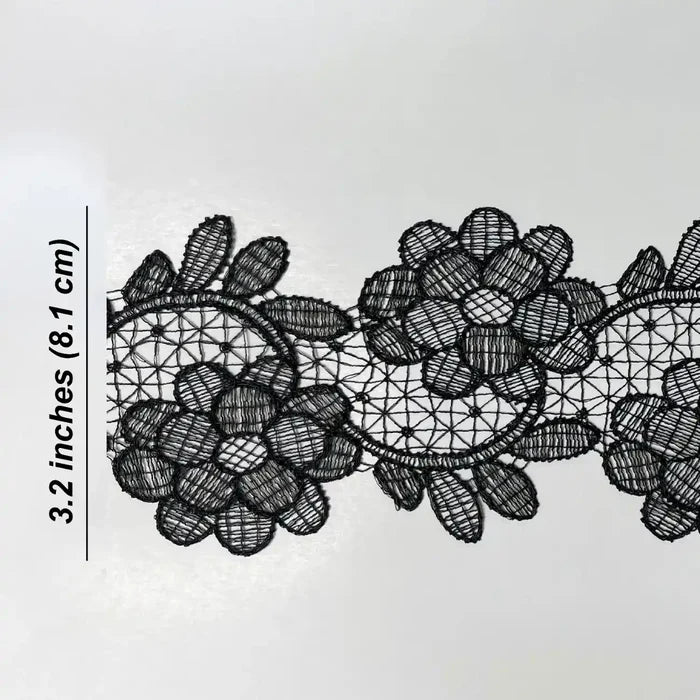 Elegant Wide White Floral Net Lace | Width 8.1cm (3.2 inches) 81mm | SKU-FML-23