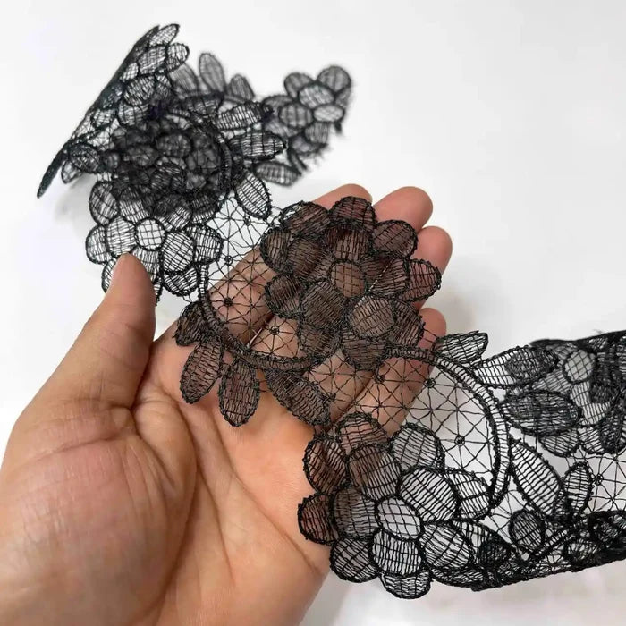 Elegant Wide White Floral Net Lace | Width 8.1cm (3.2 inches) 81mm | SKU-FML-23