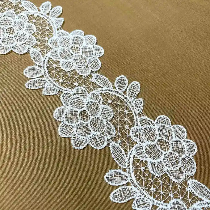 Elegant Wide White Floral Net Lace | Width 8.1cm (3.2 inches) 81mm | SKU-FML-23