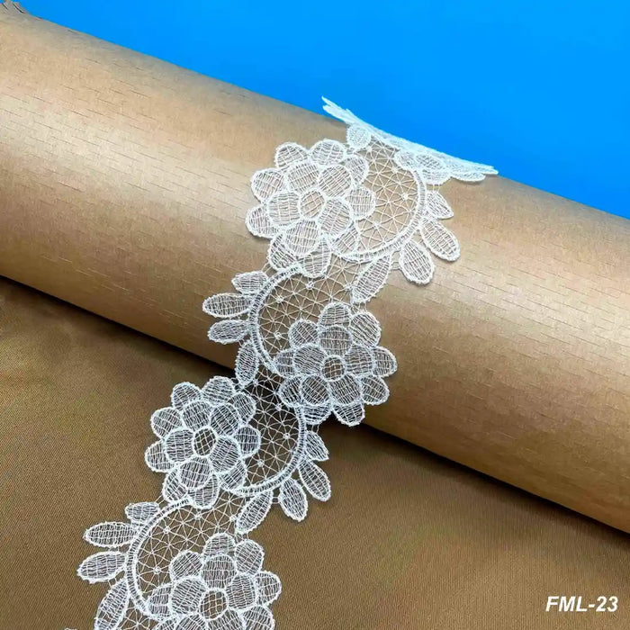 Elegant Wide White Floral Net Lace | Width 8.1cm (3.2 inches) 81mm | SKU-FML-23
