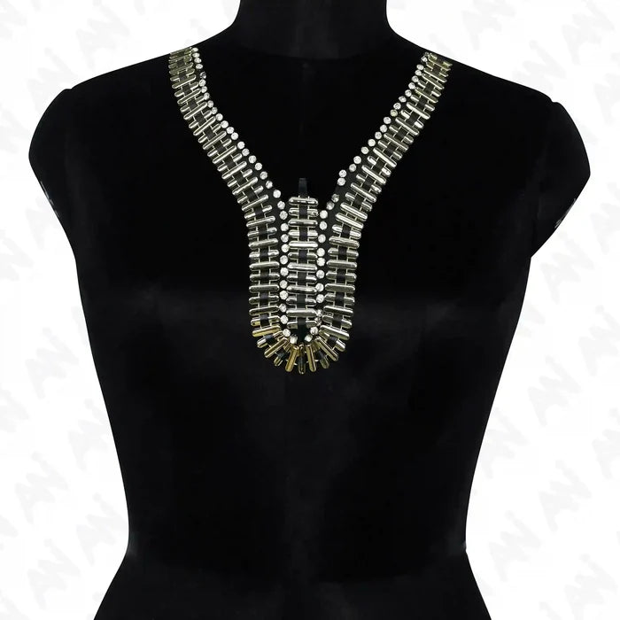 Embellished Beads and Rhinestone Empire Neckline Appliqué