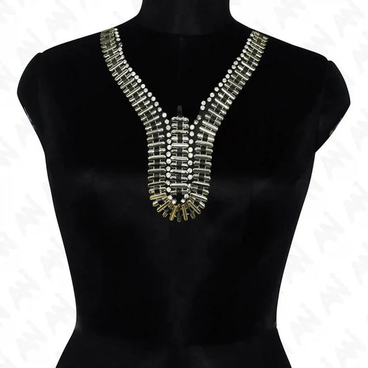 Embellished Beads and Rhinestone Empire Neckline Appliqué