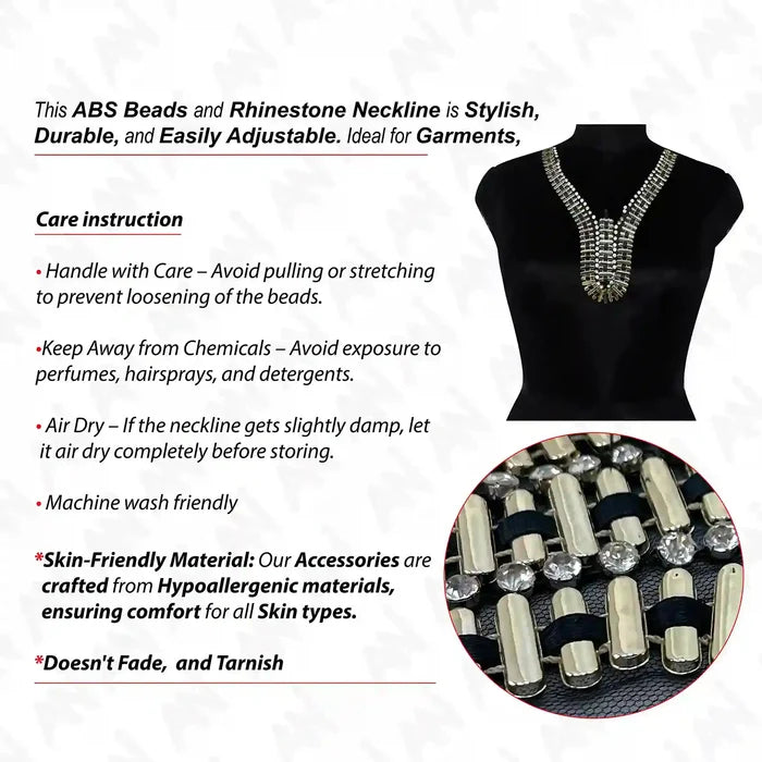 Embellished Beads and Rhinestone Empire Neckline Appliqué