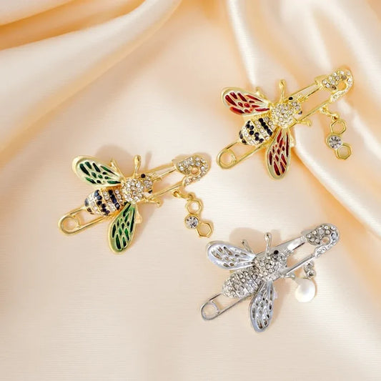 Ani Accessories bee safety pin brooch in three colors, perfect for coats, blazers, sarees, dupattas & party wear.