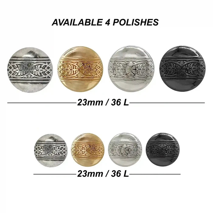 Etched Design Metal Buttons | 18mm(28L) & 23mm(36L)