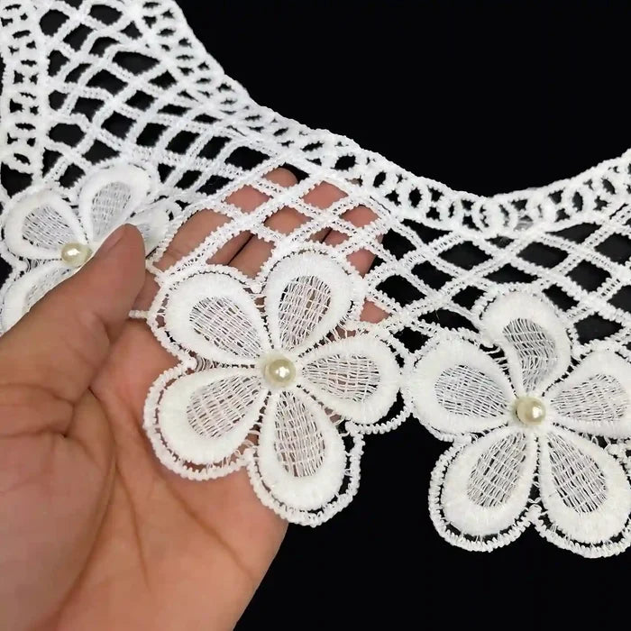 Close-up of floral border neckline by Ani Accessories showing intricate stitching and premium floral design