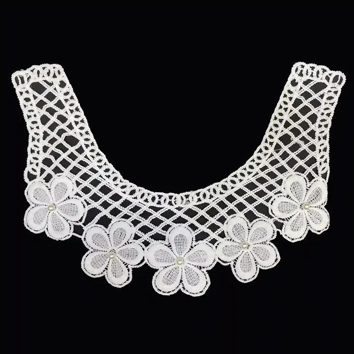 Elegant floral border neckline by Ani Accessories styled on women’s outfit highlighting delicate craftsmanship