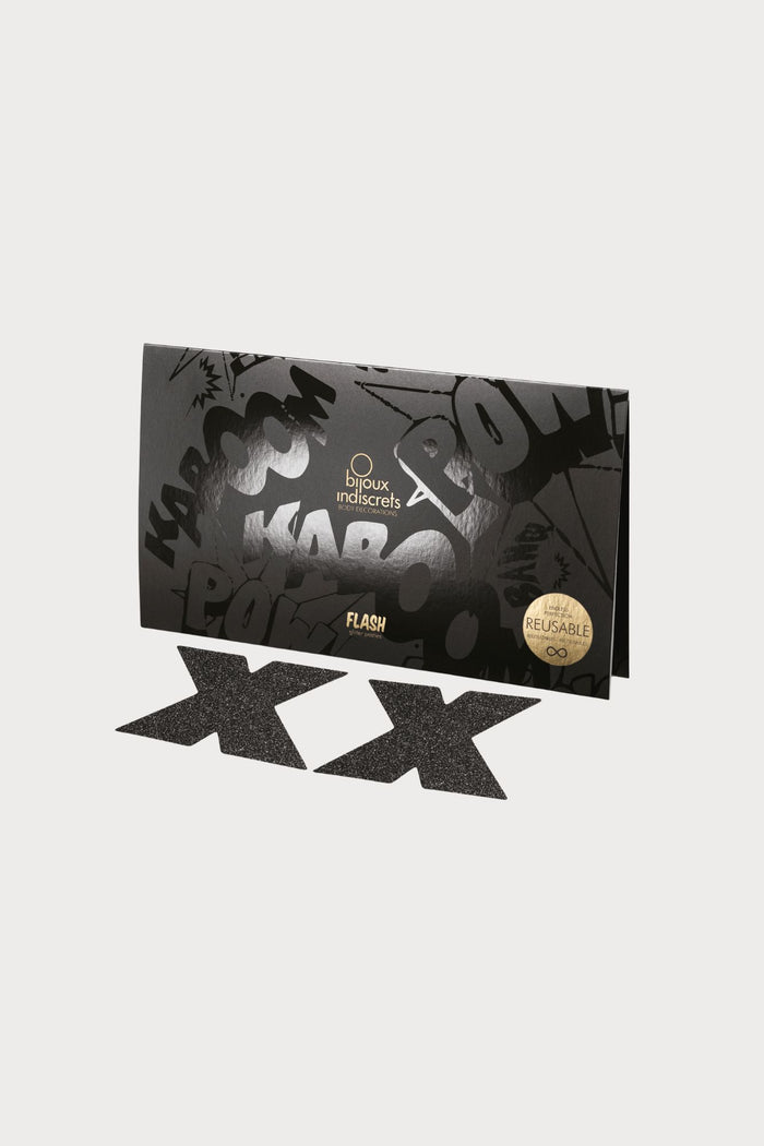 Bijoux Indiscrets Flash Glitter Cross Pasties Black