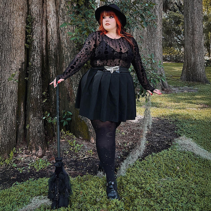 Flock Mesh Top - Moon Stars Pinstripe - Black