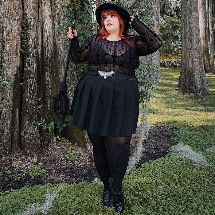 Flock Mesh Top - Moon Stars Pinstripe - Black