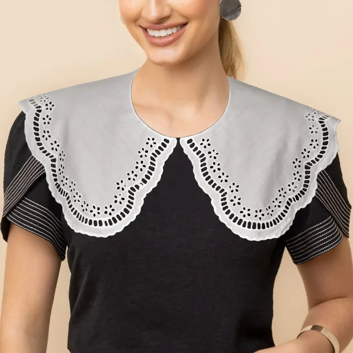 Ani Accessories Peterpan collar featuring floral border embroidery for elegant women apparel decoration