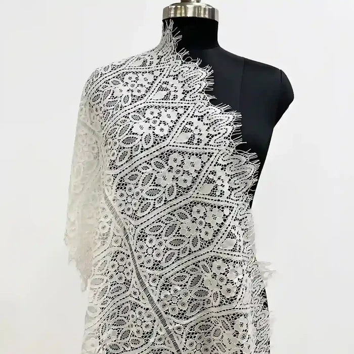 Floral Chantilly lace fabric with scalloped edge 22 inch by Ani Accessories for dresses and couture wear