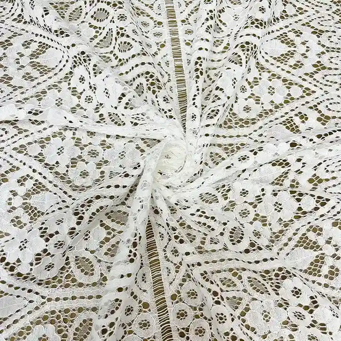 Floral Chantilly lace fabric scalloped border 22 inch width by Ani Accessories for gowns and fashion