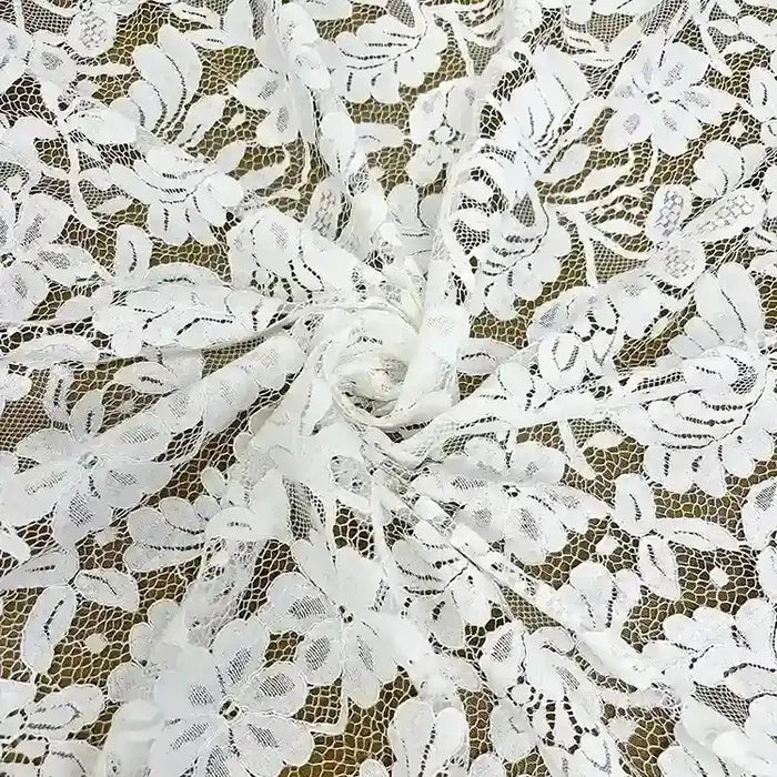 Floral Chantilly lace fabric scalloped border 28 inch width by Ani Accessories for gowns and fashion