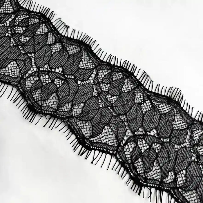 Ani Accessories Black Lace Trim Floral Lace for Lingerie & Dresses with Intricate Floral Design